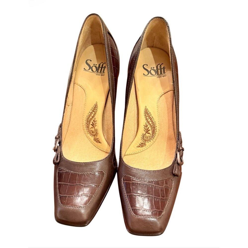 Sofft Brown Leather Pumps Sz. 6.5 Croc Embossed Brown NW/OT